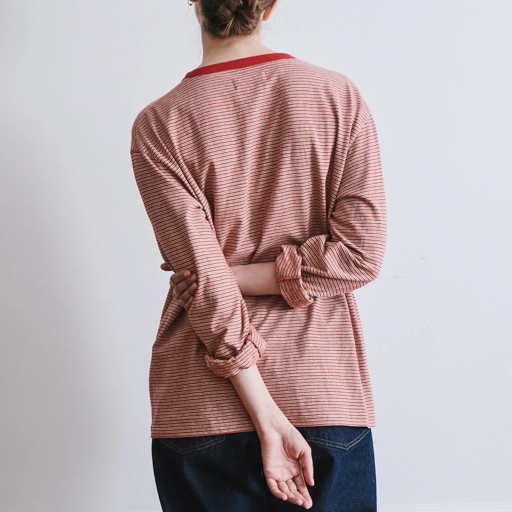 Another Aspect x Merci - T-shirt Rayé - Rouge Marron - Image 5