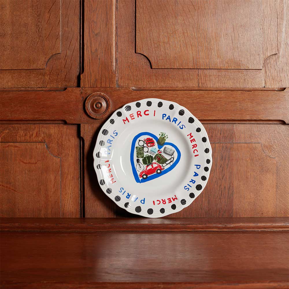 Assiette plate en faïence Merci - Image 8