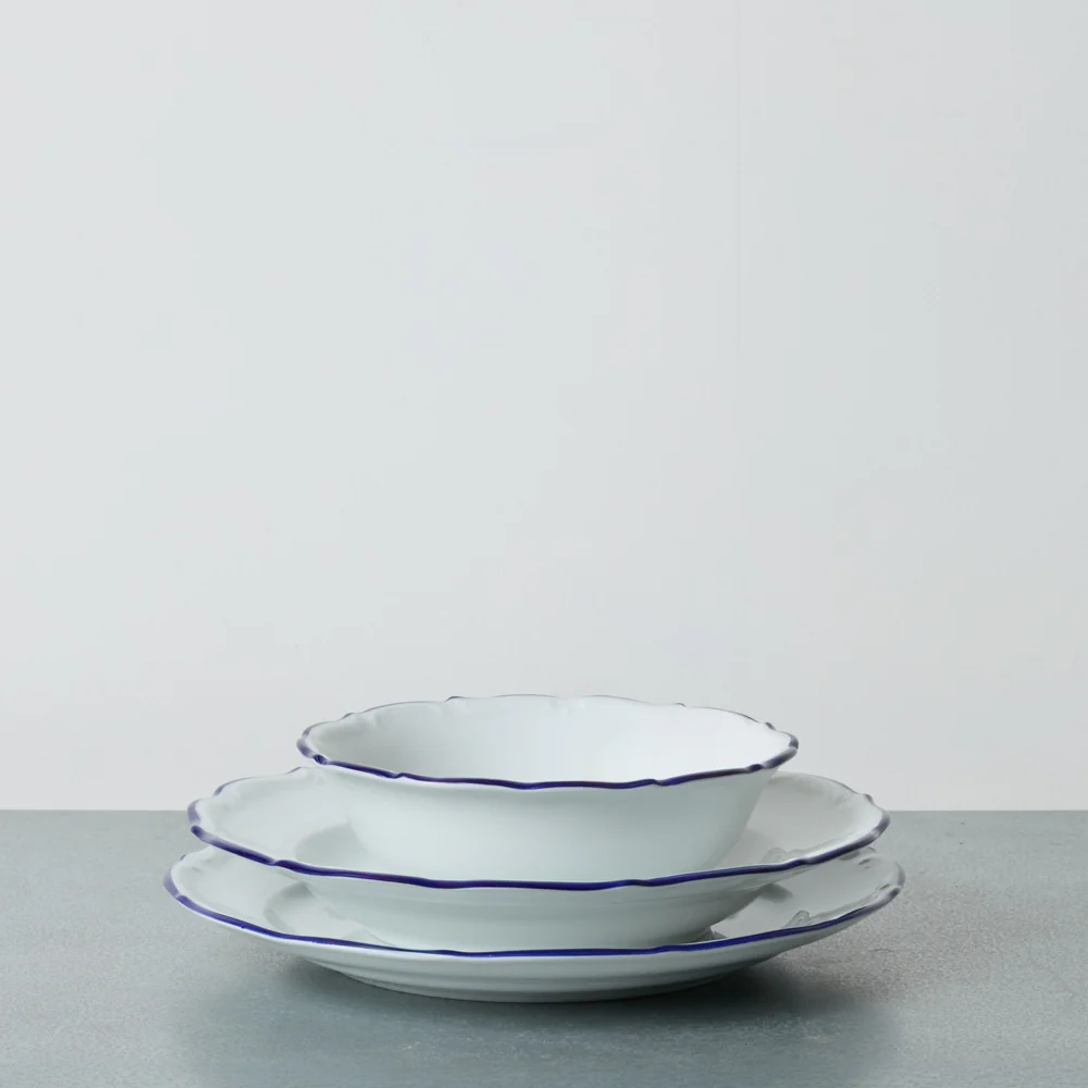 Assiette plate Marina - Blanc et bleu - Image 3