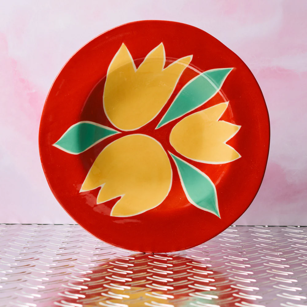 Assiette rouge - Tulipe Jaune