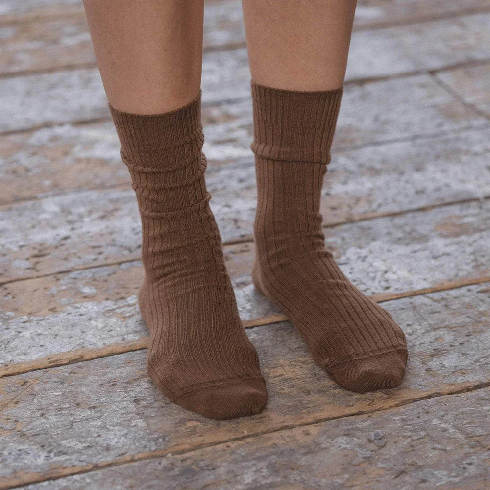 Baserange - Chaussettes côtelées Rib - Marron - Image 2