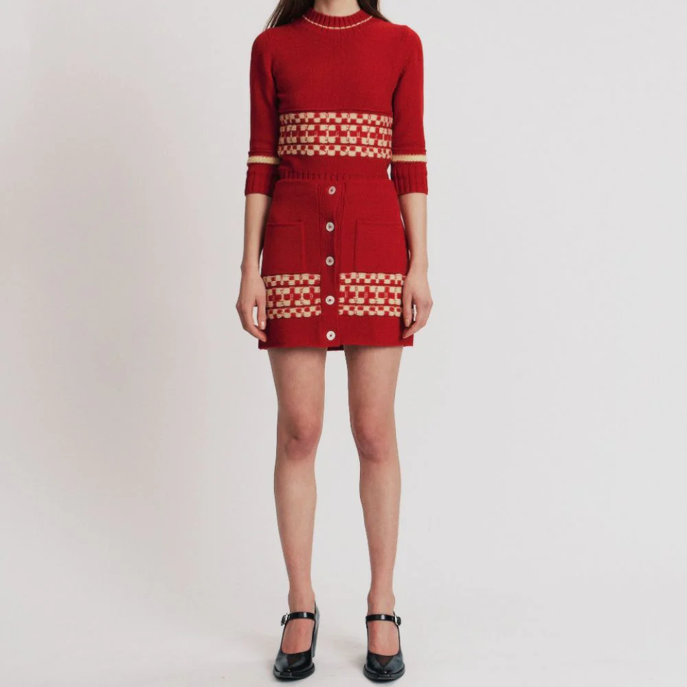 BB Wallace - Pull col rond Fairisle - Rouge jaune - Image 2