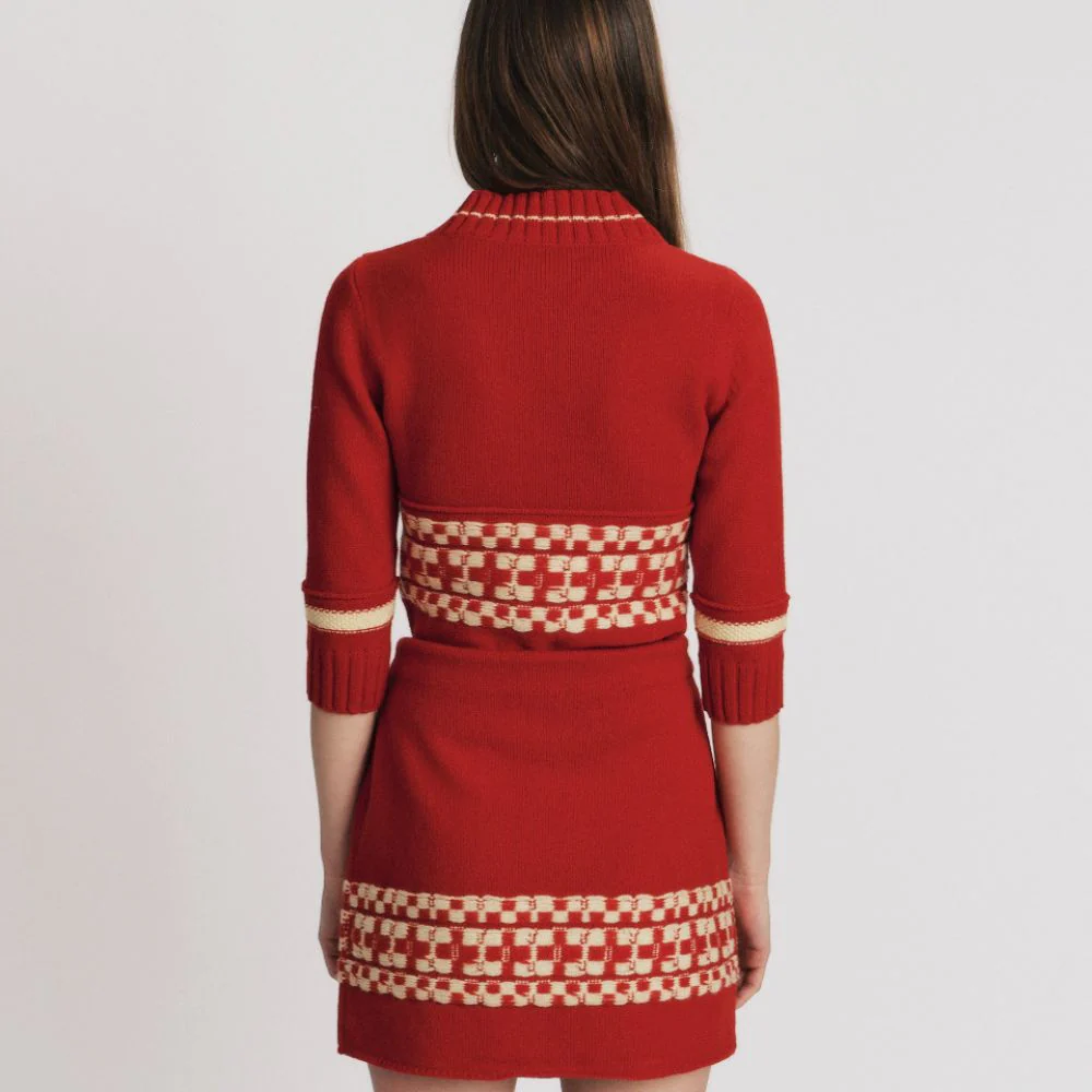 BB Wallace - Pull col rond Fairisle - Rouge jaune - Image 3