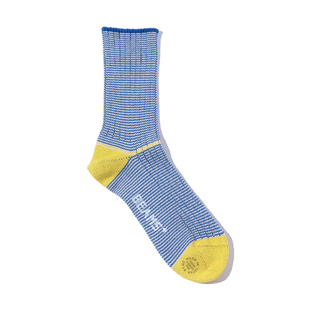 Beams Plus - Chaussettes Rib Pinstripe - Bleu & Jaune - Image 2