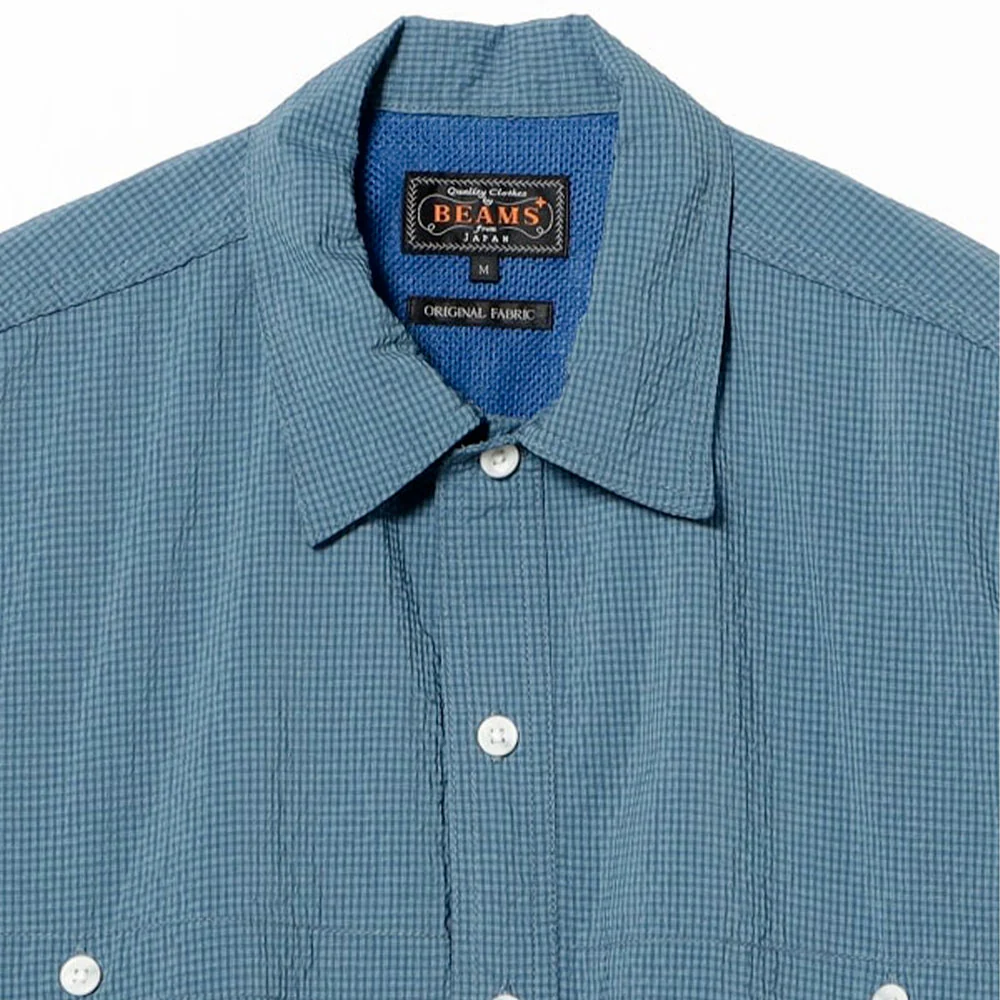 Beams Plus - Chemise Adventure Gingham - Bleu - Image 3