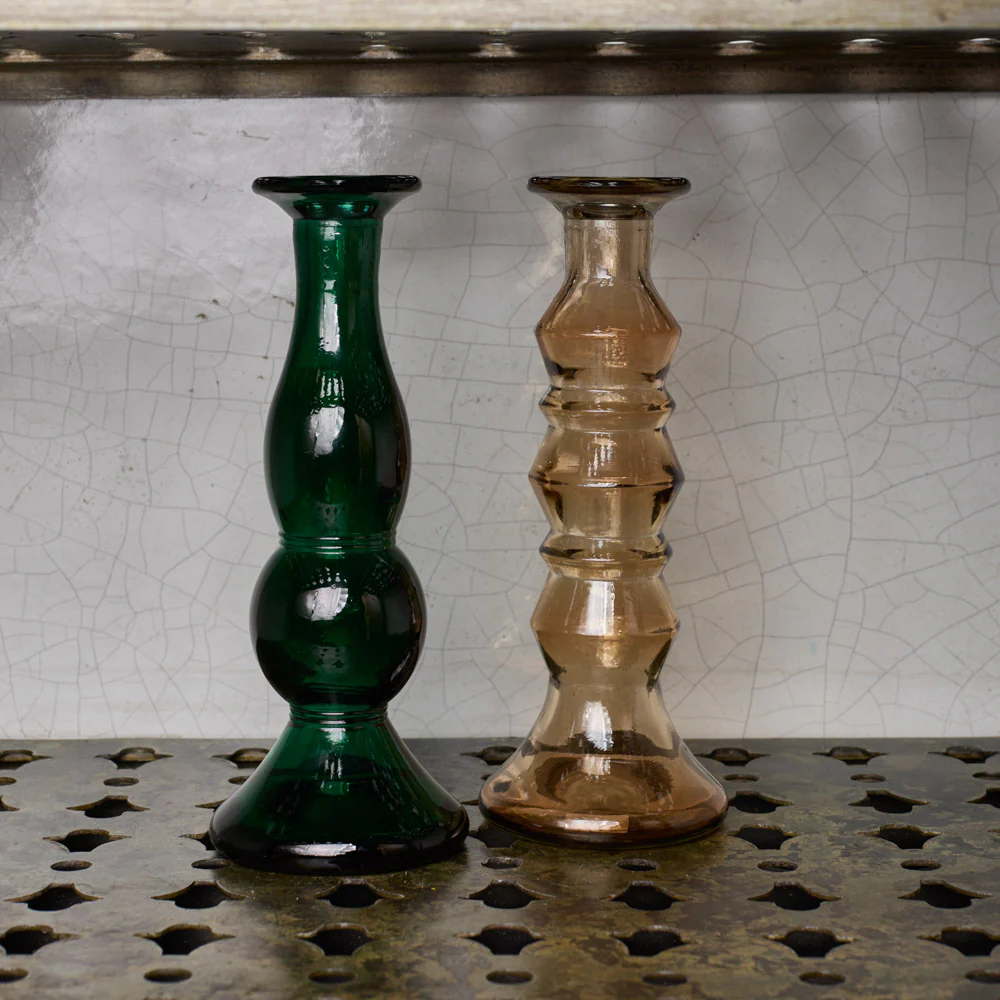 Bougeoir en verre recyclé - Enzo - Marron - Image 2