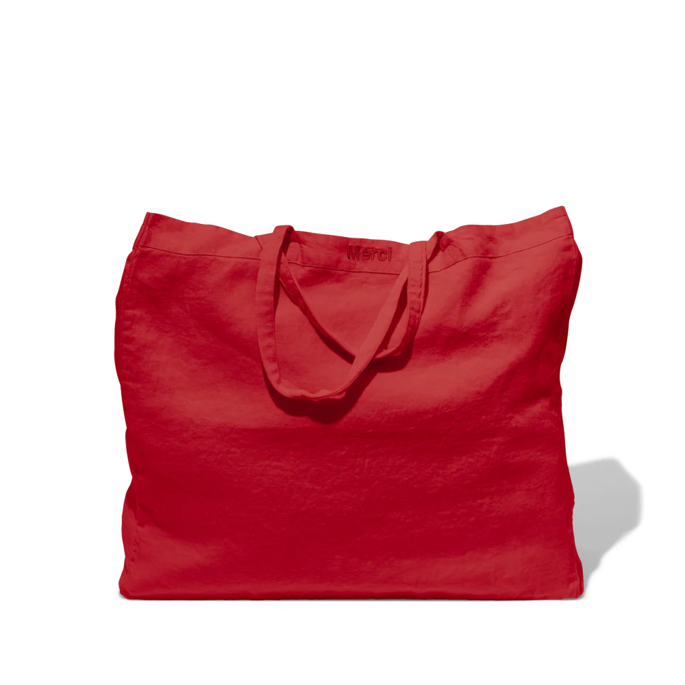 Cabas en lin lavé - Rouge Vermillon - Image 3