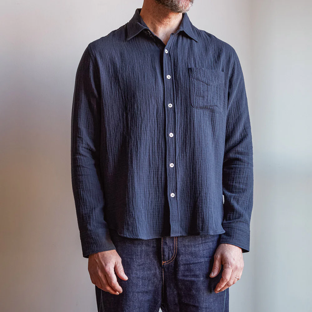 Merci - Chemise Gaspard en gaze de coton - Bleu Marine - Image 3