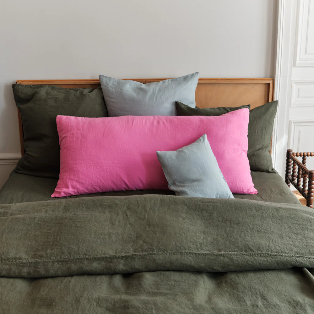 Coussin rectangle en lin lavé - Rose Garance - Image 4