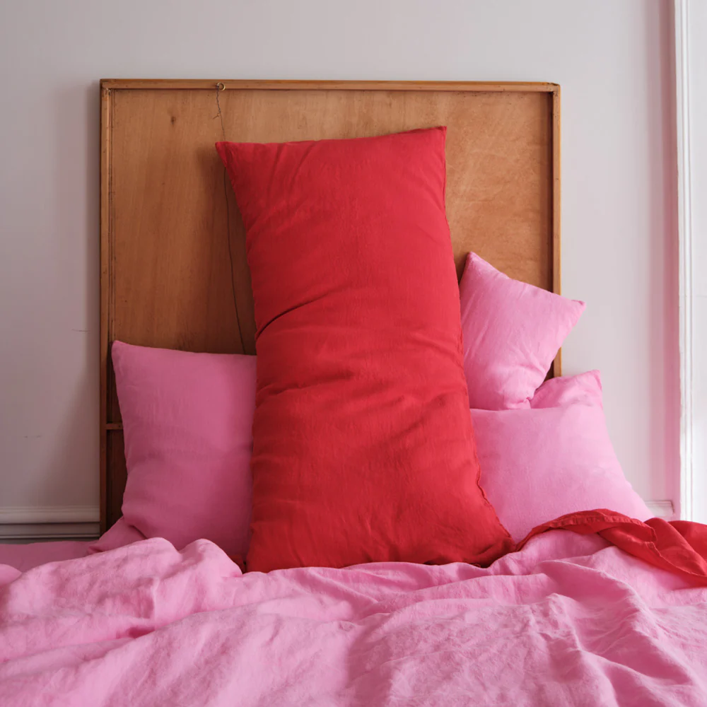 Coussin rectangle en lin lavé - Rouge Vermillon - Image 4