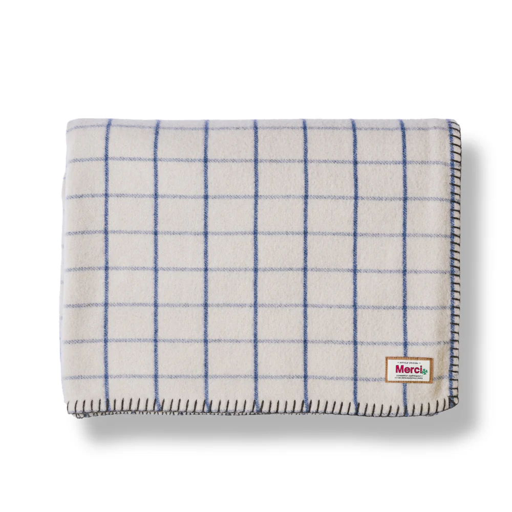 Couverture Merci - Carreaux Bleu Shibori - Image 4