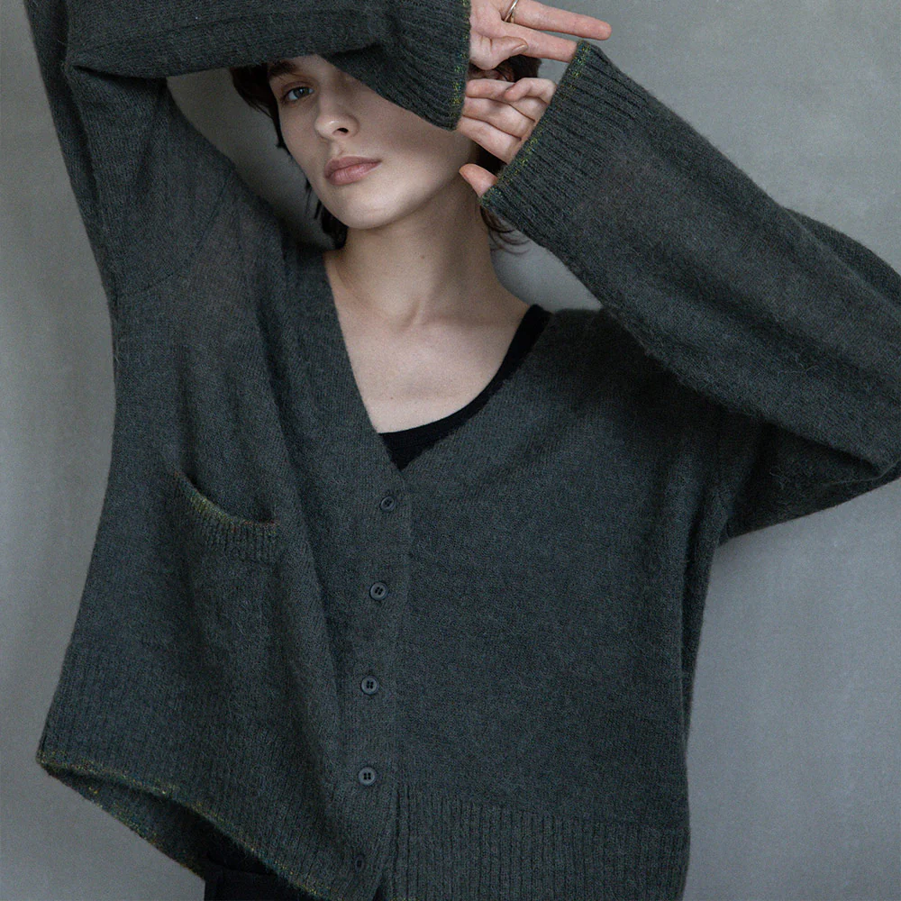 C.T.plage - Pull Col V Cardigan - Kaki - Image 4