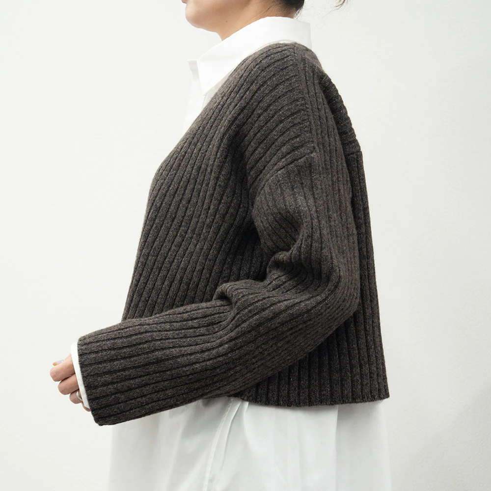 C.T.plage - Pull Col V Longsleeve Rib - Marron - Image 3