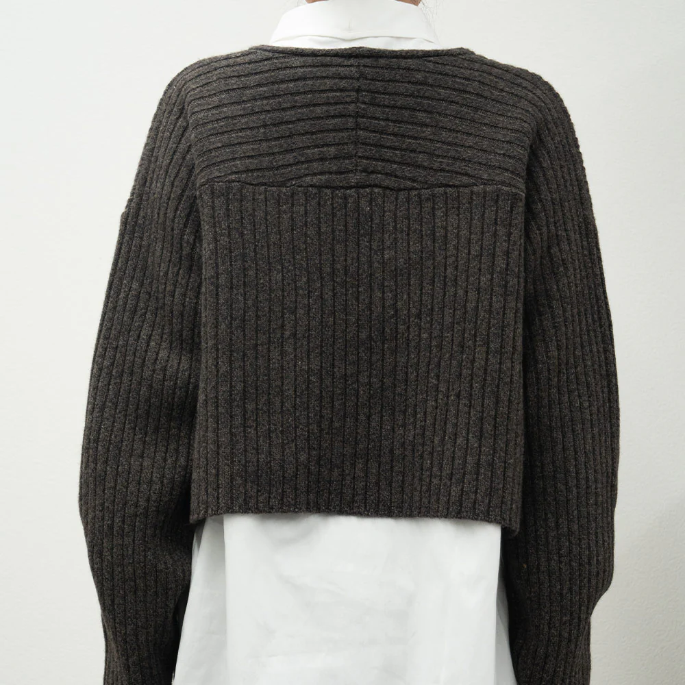 C.T.plage - Pull Col V Longsleeve Rib - Marron - Image 4