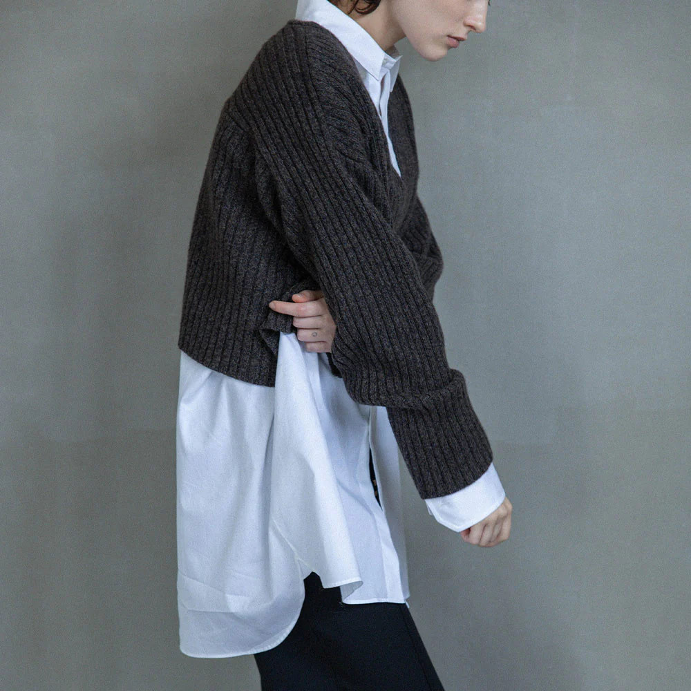 C.T.plage - Pull Col V Longsleeve Rib - Marron - Image 6