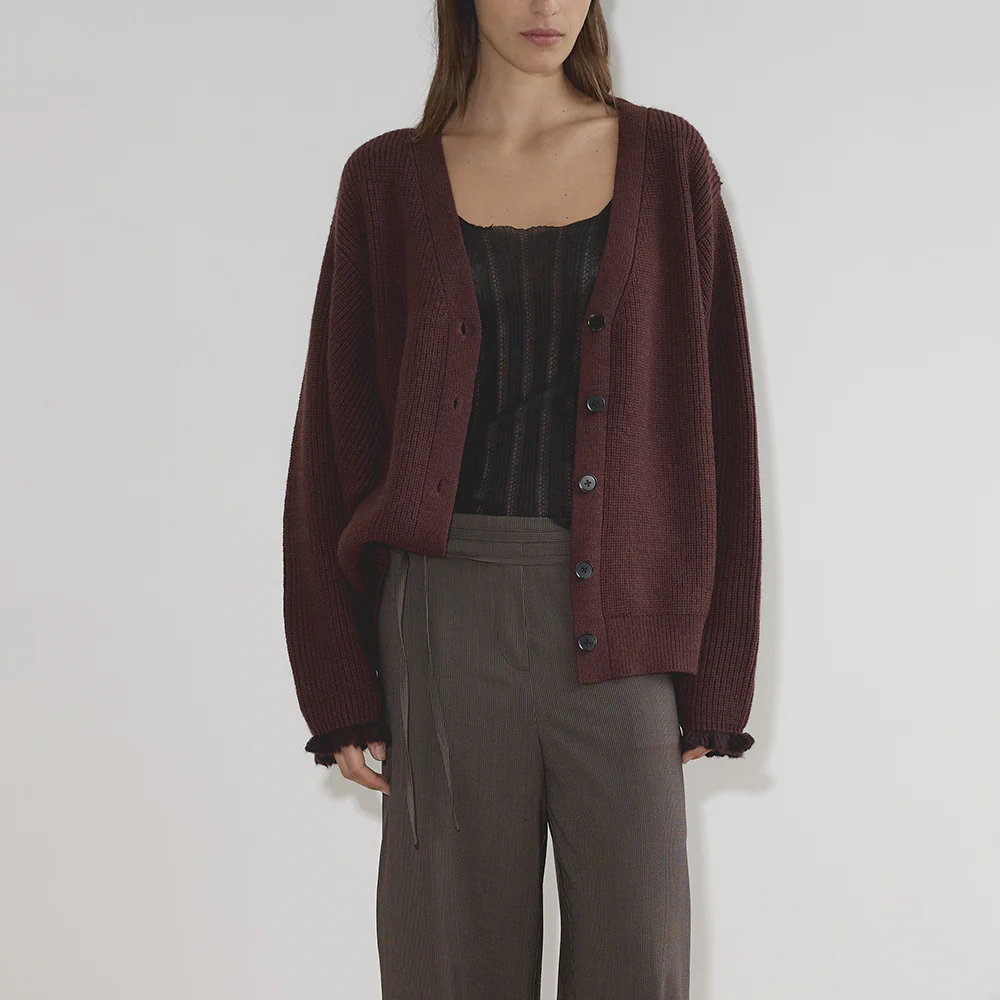 Deiji Studio - Cardigan Flounce - Burgundy - Image 4