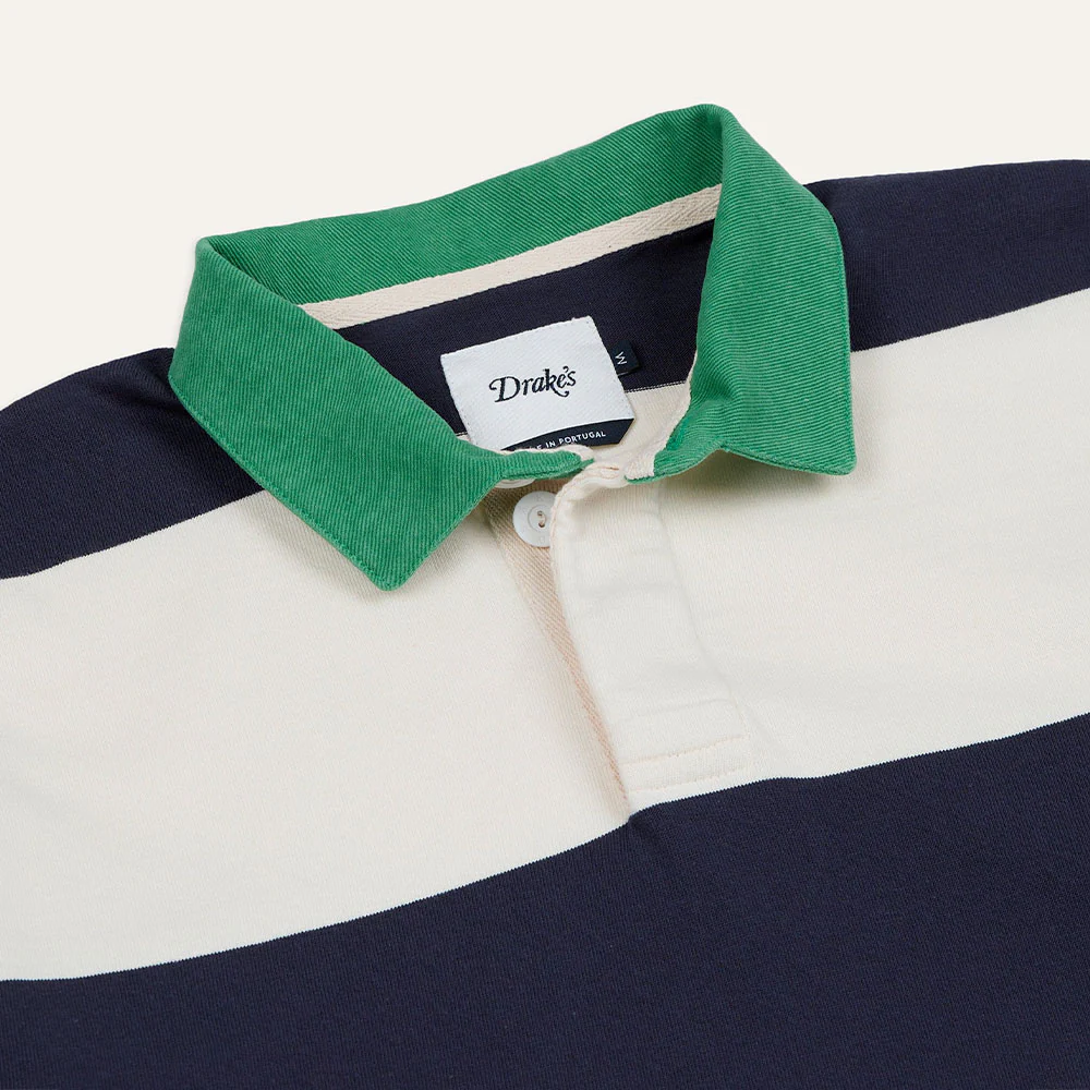 Drake's - Polo Rugby Rayé - Blanc Marine - Image 2