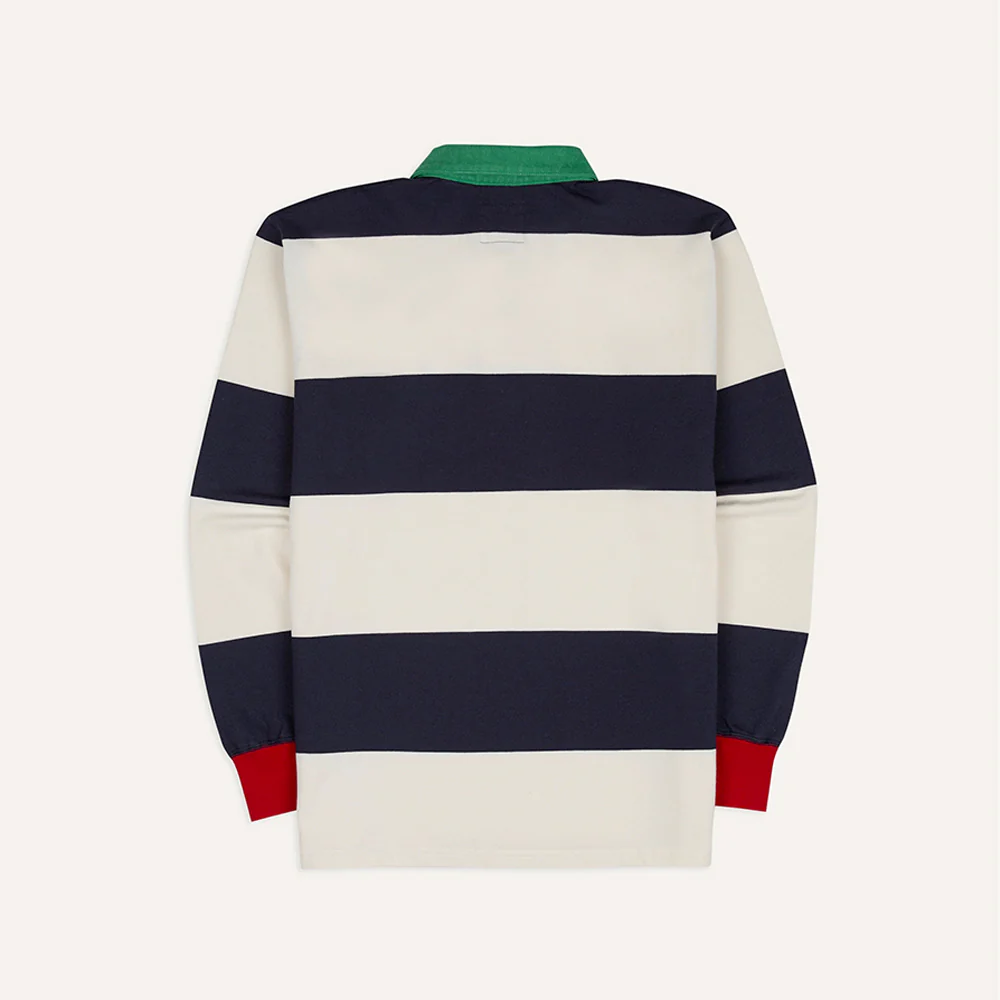 Drake's - Polo Rugby Rayé - Blanc Marine - Image 4