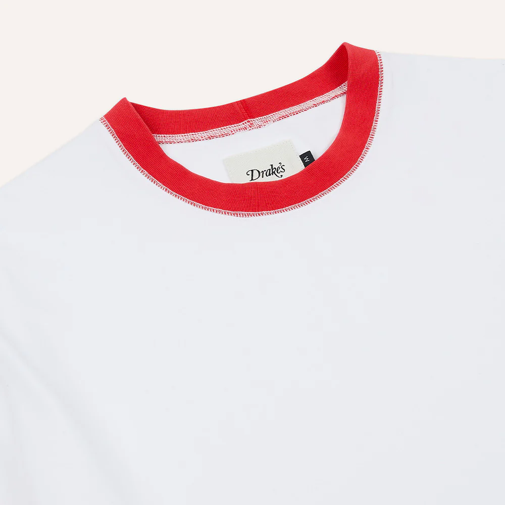 Drake's - T-Shirt Accent Ringer - Blanc Orange - Image 3