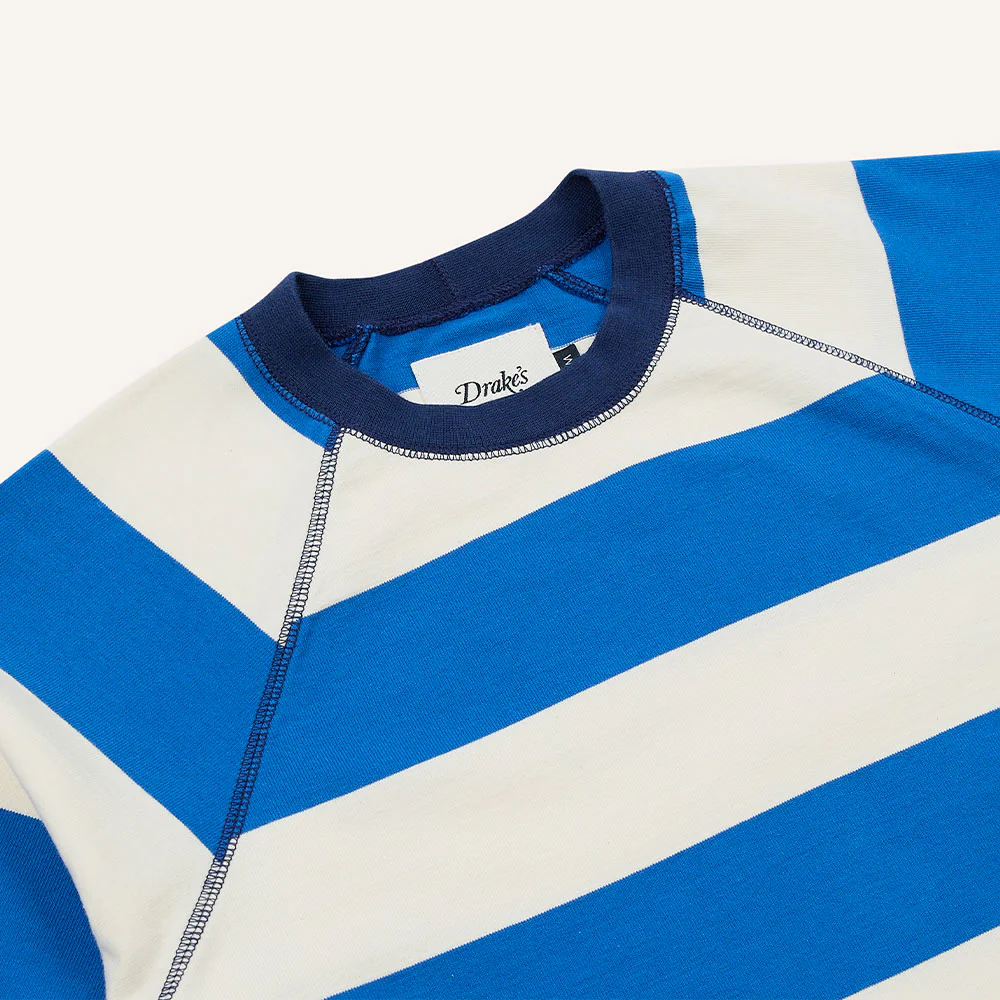 Drake's - T-Shirt Raglan Rayé - Blanc Bleu - Image 3