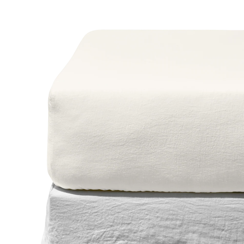 Drap housse en lin lavé - Blanc Coquillage - Image 3