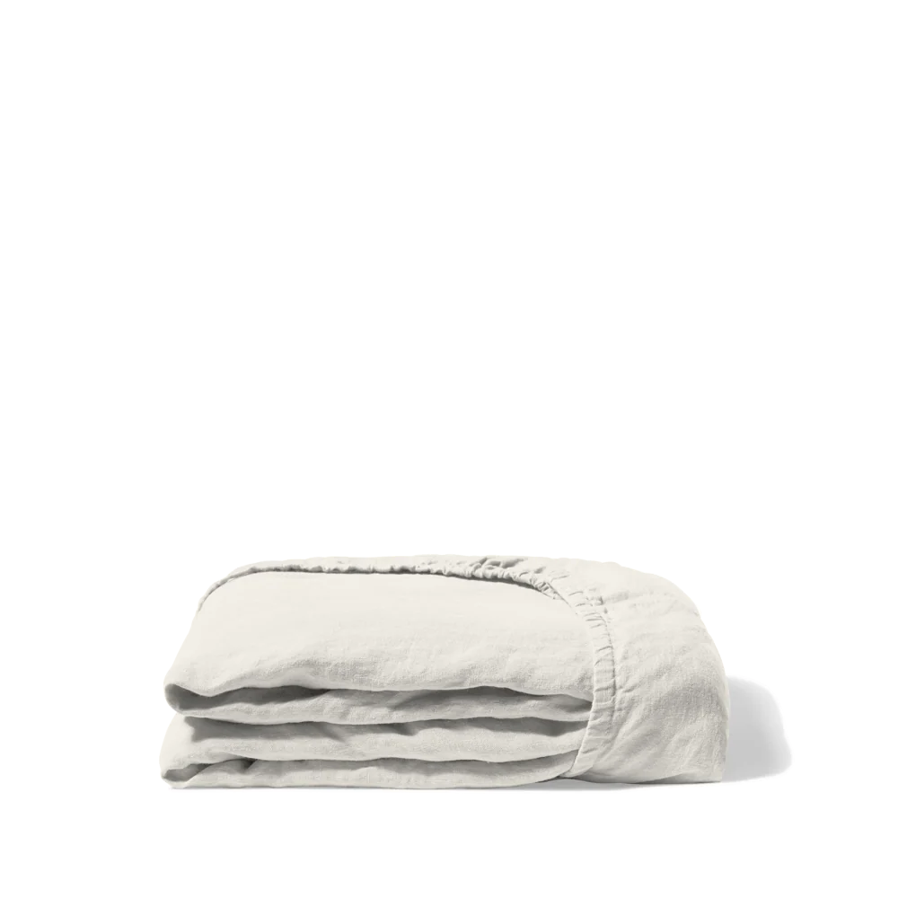Drap housse en lin lavé - Blanc Coquillage - Image 4
