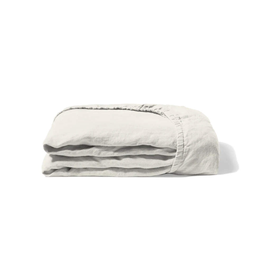 Drap housse en lin lavé - Blanc Coquillage - Image 7