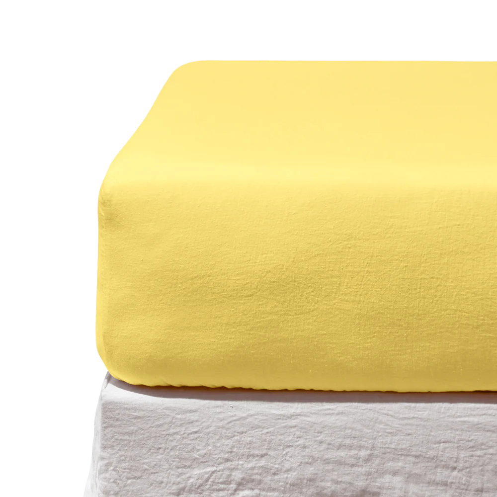 Drap housse en lin lavé - Jaune Citronnade - Image 3