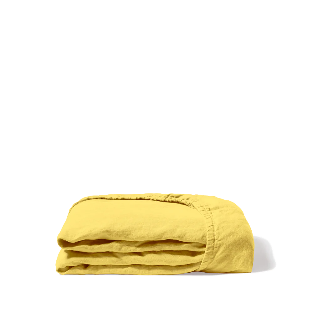 Drap housse en lin lavé - Jaune Citronnade - Image 4