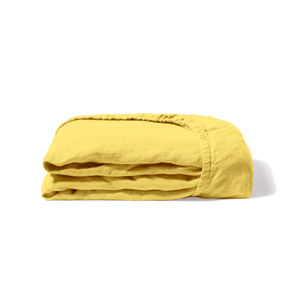 Drap housse en lin lavé - Jaune Citronnade - Image 6