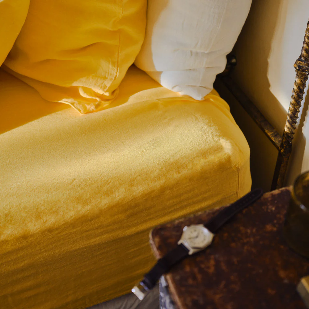 Drap housse en lin lavé - Jaune Citronnade - Image 7
