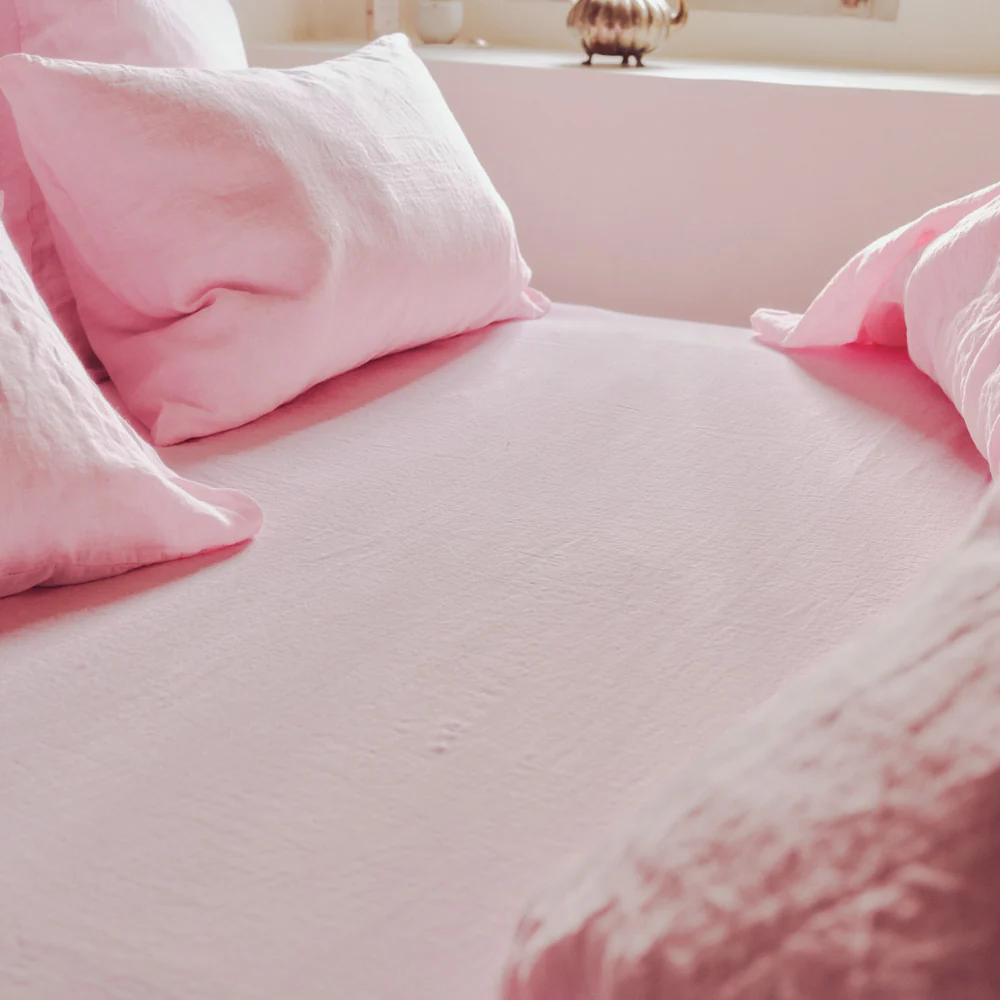 Drap housse en lin lavé - Rose Granité - Image 6