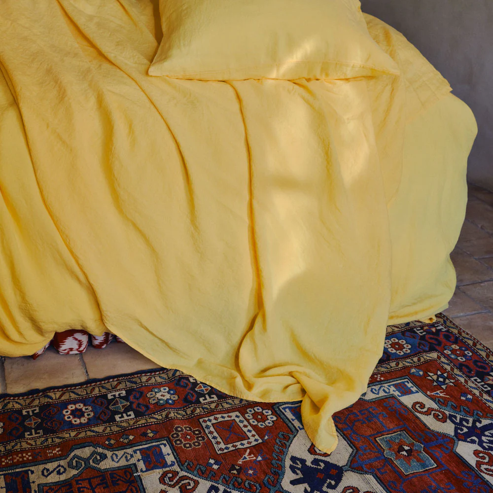 Drap plat en lin lavé - Jaune Citronnade - Image 6