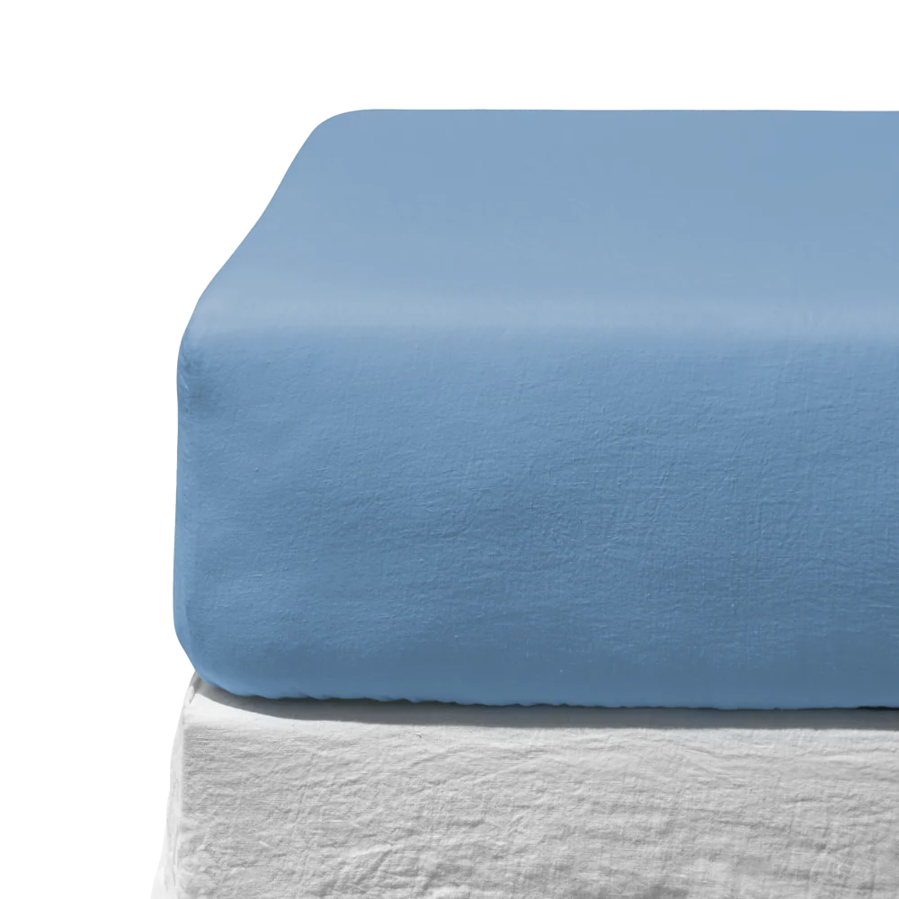 Drap-housse en lin lavé - Bleu Primaire - Image 3