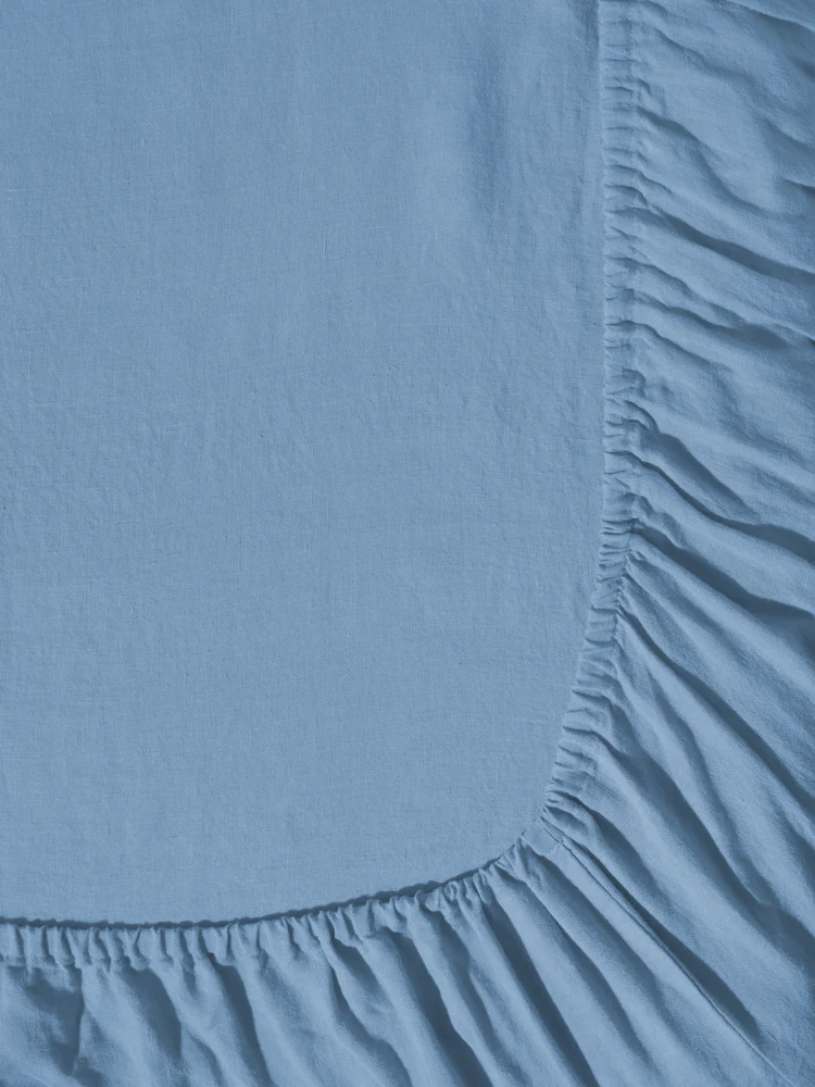 Drap-housse en lin lavé - Bleu Primaire - Image 4