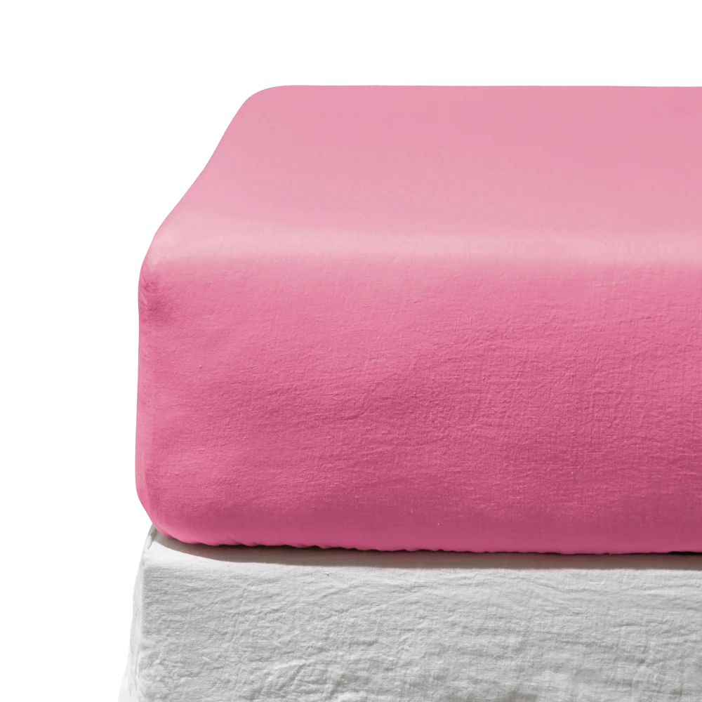 Drap-housse en lin lavé - Rose Garance - Image 3