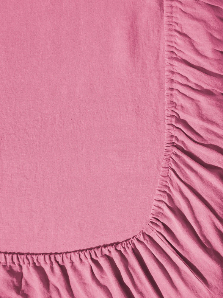 Drap-housse en lin lavé - Rose Garance - Image 4