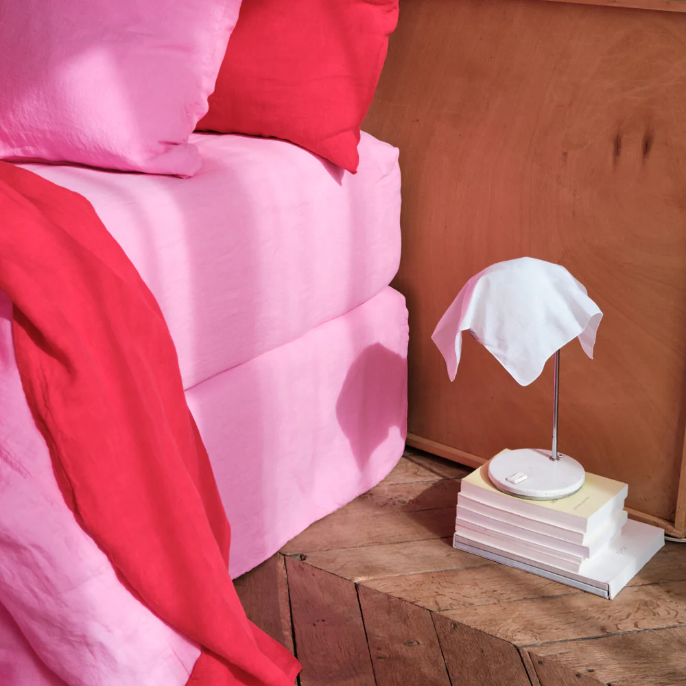 Drap-housse en lin lavé - Rose Garance - Image 6