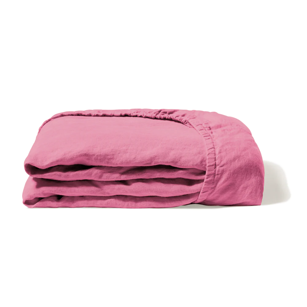 Drap-housse en lin lavé - Rose Garance - Image 7
