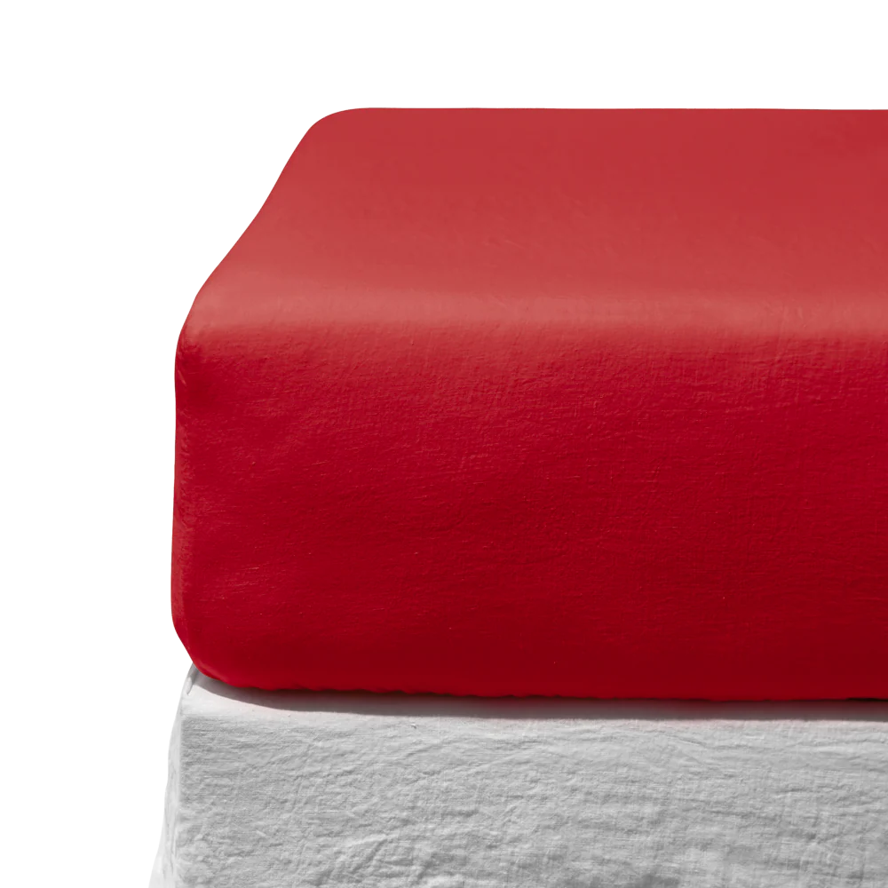Drap-housse en lin lavé - Rouge Vermillon - Image 3