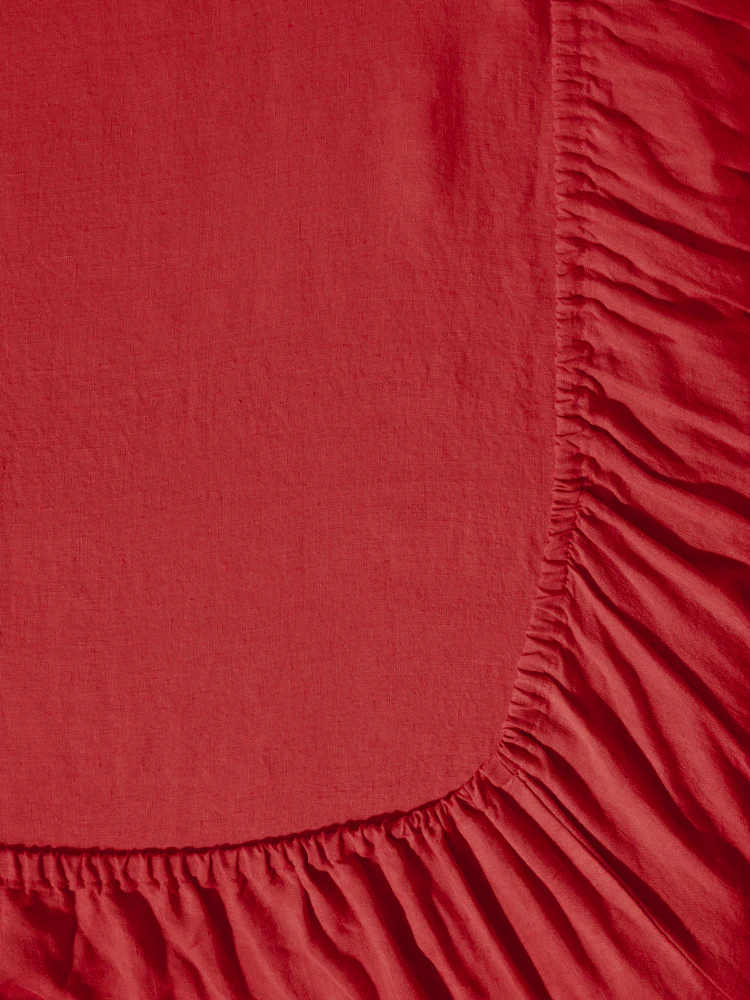 Drap-housse en lin lavé - Rouge Vermillon - Image 4