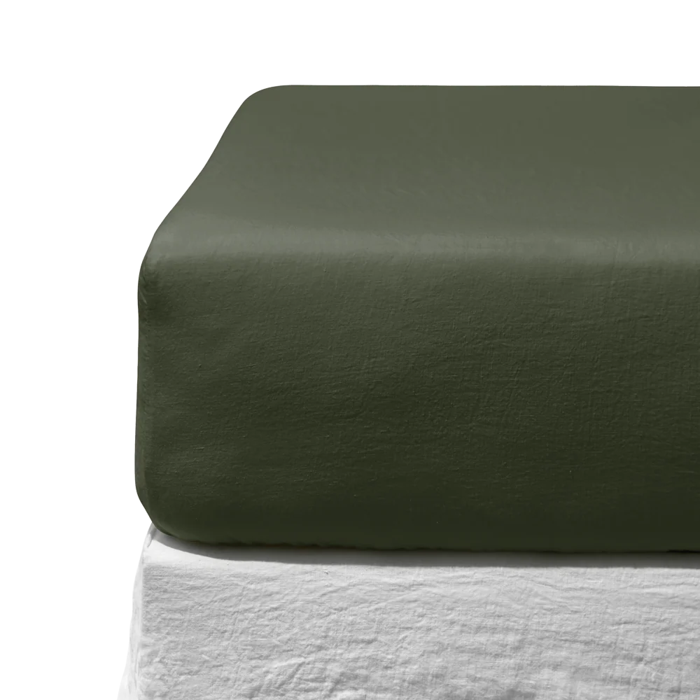 Drap-housse en lin lavé - Vert Oxyde - Image 3