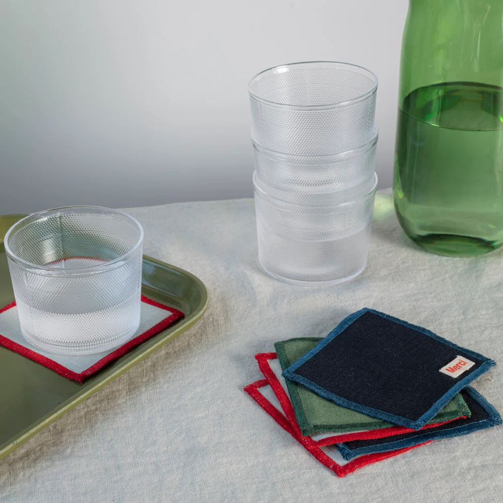 Ensemble de 6 dessous de verre en lin lavé - Bleu encre - Image 2