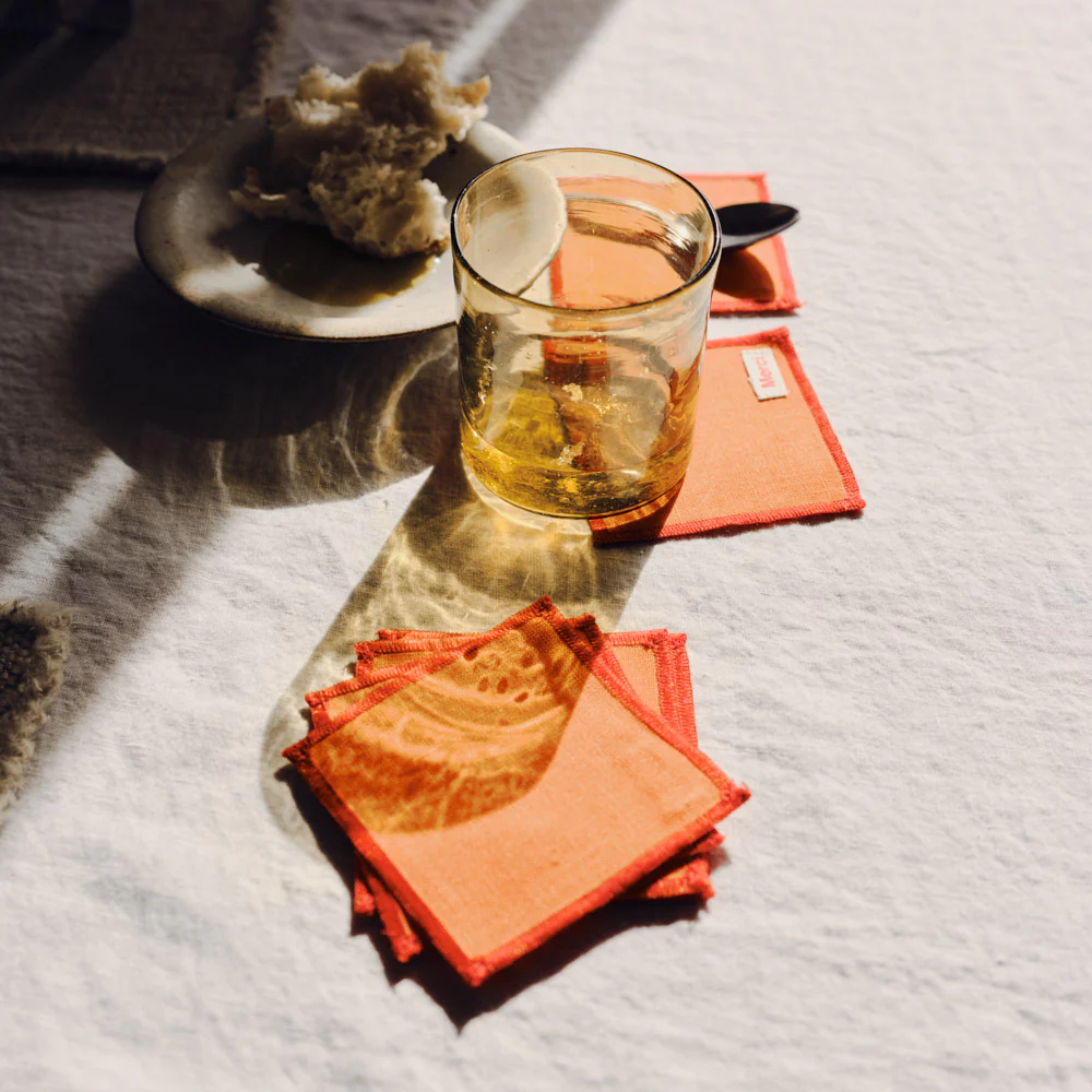Ensemble de 6 dessous de verre en lin lavé - Orange Zeste - Image 3