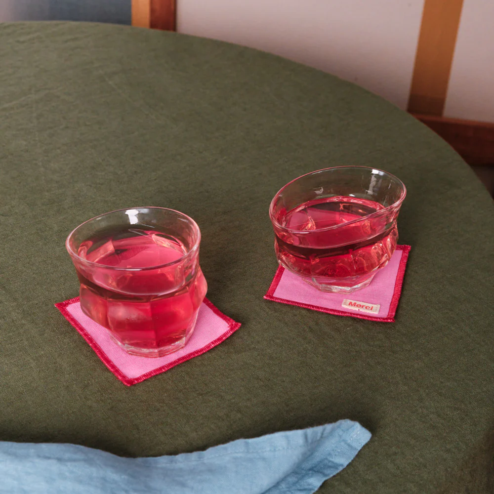Ensemble de 6 dessous de verre en lin lavé - Rose Garance - Image 2