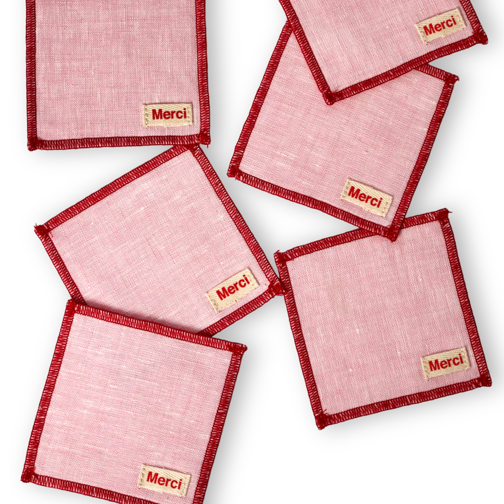 Ensemble de 6 dessous de verre en lin lavé - Rose Granité - Image 3