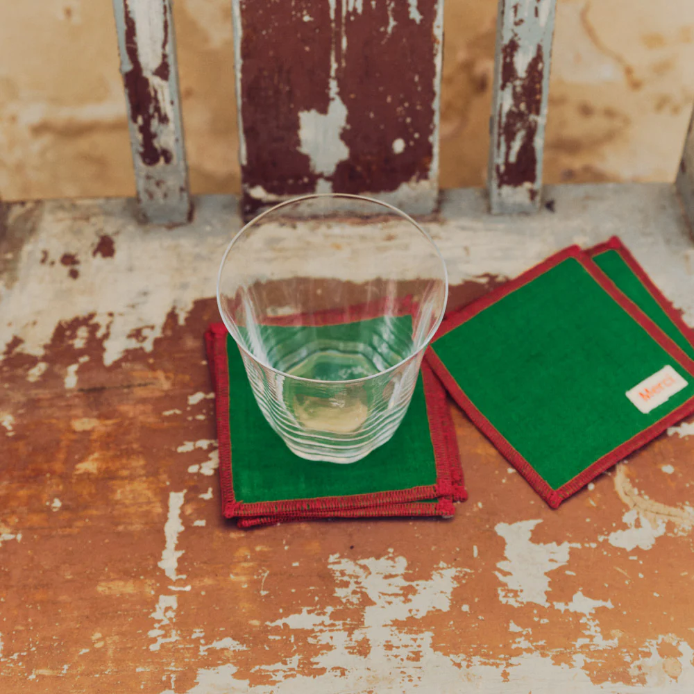 Ensemble de 6 dessous de verre en lin lavé - Vert Potager - Image 3