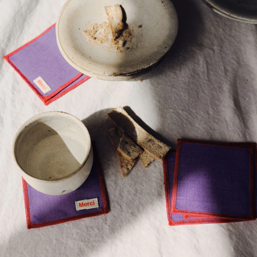 Ensemble de 6 dessous de verre en lin lavé - Violet Orage - Image 3