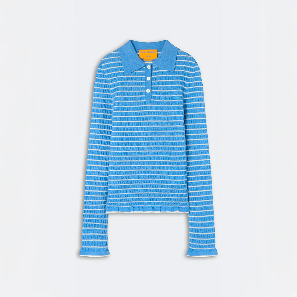 Guest In Residence - Polo Smocked Shrunken - Delft Blue & Cream