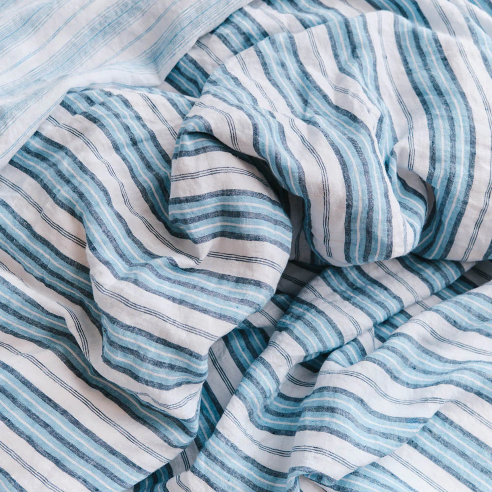 Housse de couette en lin lavé - Rayures Palette Bleu Primaire - Image 3